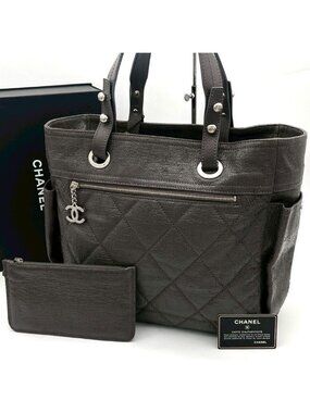 Chanel Paris Biarritz GM Tote Leather Gray